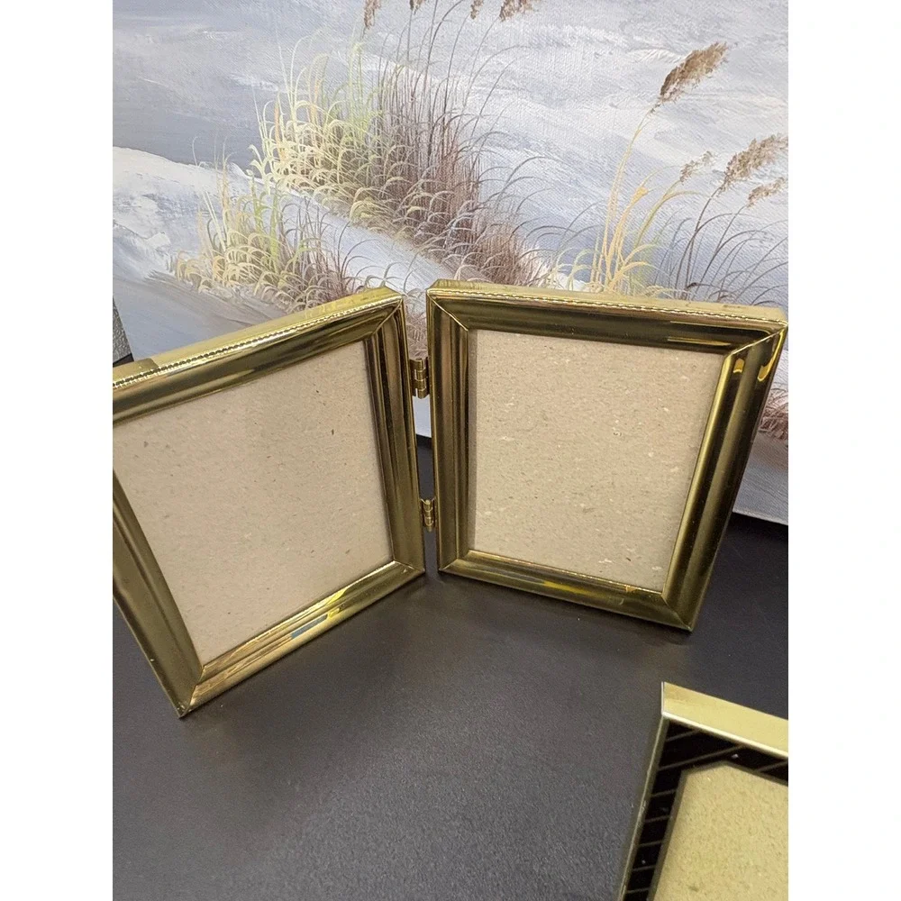 Vintage Gold Picture Frame Lot Michaels 4x5 Double Hinge Tabletop Decor Set 5